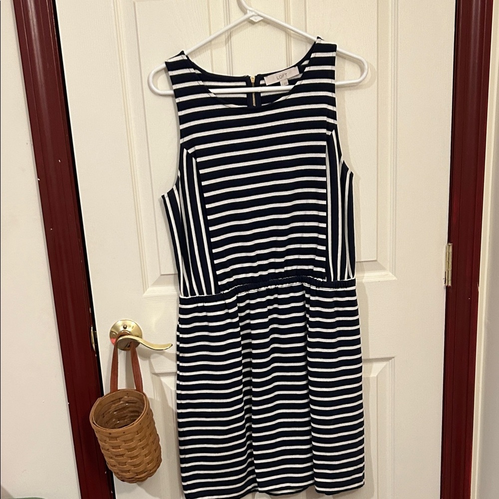LOFT Navy and White Striped Sleeveless Dress